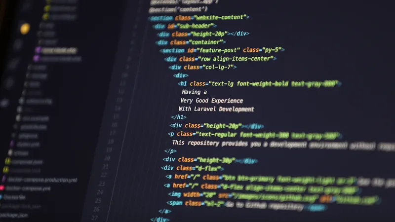 Close-up of HTML code in a code editor