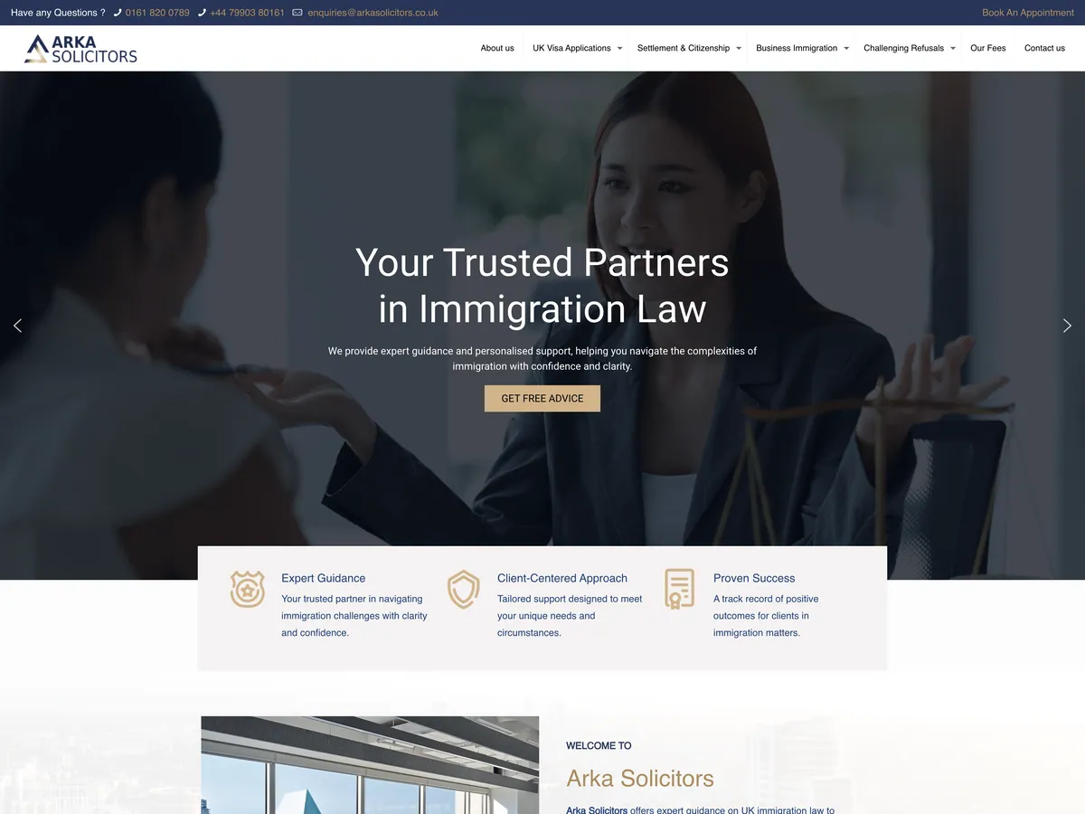 Arka Solicitors website — Manchester, United Kingdom