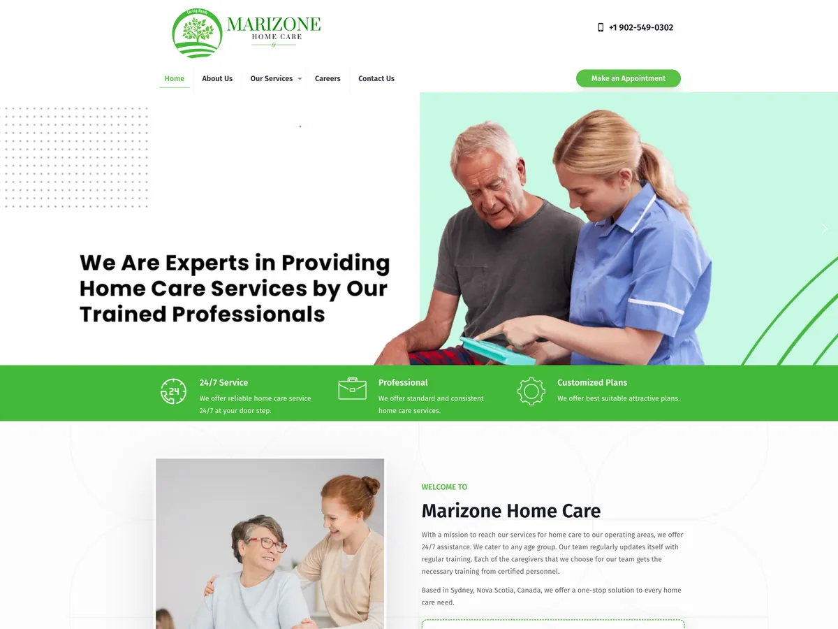 Marizone Home Care website — Nova Scotia, Canada